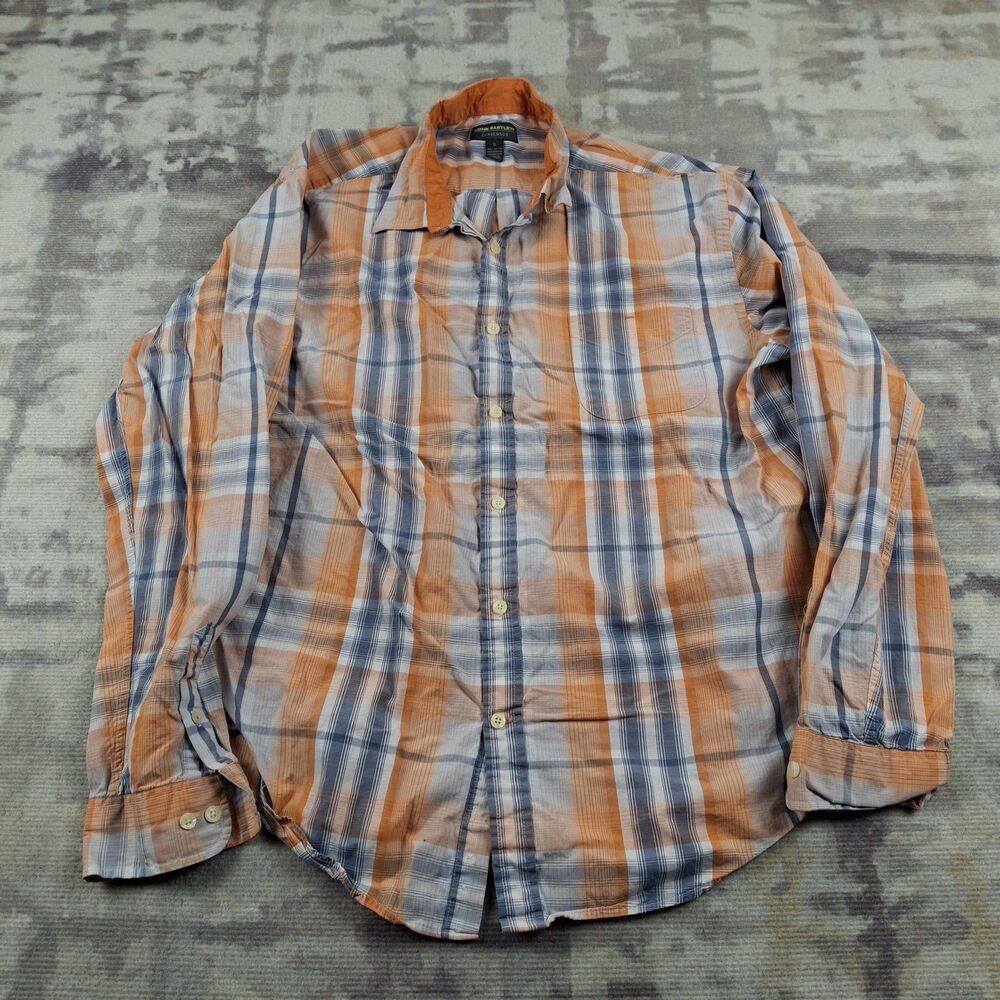 John Bartlett Consensus Plaid Shirt Mens Size XL Orange Blue Cotton Button Down